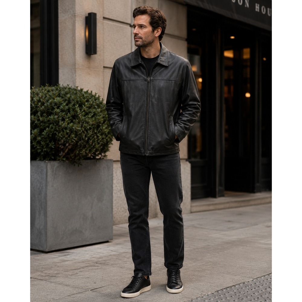 Marc New York Mens Soft Leather Jacket Full Zip Collared Black Size Large